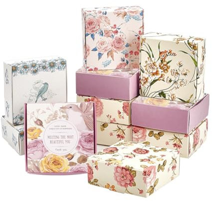 PandaHall 30 Pack Seifenverpackungsbox 7.5x7.5x3cm Selbstgemachte Seifenbox 5 Blumenart Kraft Paper Boxes Seifenhalter Candy Box Papier Geschenkverpackungsbox Für Party Weihnachten Geburtstage