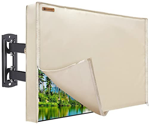 Outdoor TV Cover 60-65 Inch, IC ICLOVER 600D Heavy Duty 4 Season Weatherproof TV Screen Protector with Waterproof Zipper Velcro&Remote Control Pocket, Outside Television Cover for LED, LCD, OLED TVs