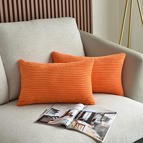 UPOPO 2er Set Kord Kissenbezug Dekorative Einfarbig Kissen Cord-Kissen Kissenhülle Kissenbezüge Dekokissen Zierkissen Sofakissen für Sofa Schlafzimmer Wohnzimmer mit Reißverschlüsse 30 X 50cm Orange