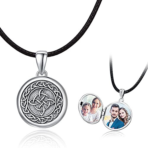 CUOKA MIRACLE Medaillon Kette 925 Sterling Silber Keltischer Knoten Anhänger Foto Bilder Kette für Damen Amulett Medaillon zum Öffnen für Bilder Weihnachts Geschenk für Kinder Mutter Frauen