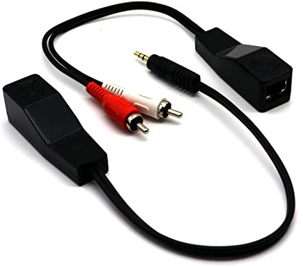 LOKEKE Câble audio stéréo 2RCA Jack rouge et blanc vers DC3,5 mm TRSM 1/8 Balun sur câble Cat5/6, RJ45 femelle vers 2RCA mâle et RJ45 femelle vers DC3,5 mm 1/8 mâle stéréo