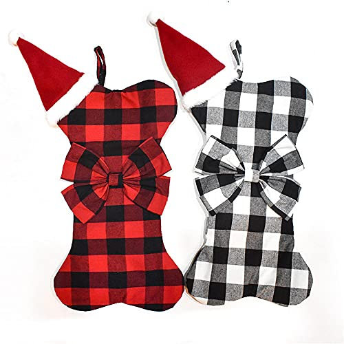 GIVBRO Weihnachtsstrümpfe mit Schleife, Knochenform, Ornamente, Geschenkbeutel, Süßigkeiten-Beutel für Weihnachtsbaum, Party-Dekoration, 2 Stück