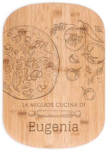 Maverton Tagliere in bambù - incisione personalizzata - battilardo rettangolare - eco-friendly - dimensioni 35cm x 25cm - pensiero speciale per la donna - pizza delizia