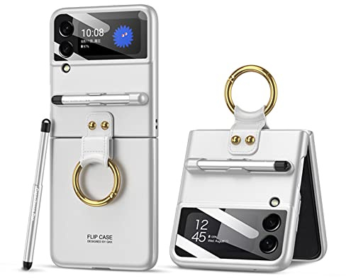 COQUE Galaxy Z Flip 3,étui de téléphone Mince intégré avec Anneau de Support,Stylo de capacité,Fente pour Stylo, de téléphone Pliable pour Samsung Galaxy Z Flip 3 5G,d'argento