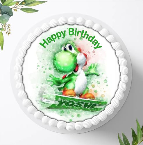 Für die Geburtstags Torte, Zuckerbild kompatibel mit: Super Mario Yoshi, Essbares Foto für Torten, Fondant, Tortenaufleger Ø 20cm, 0100z