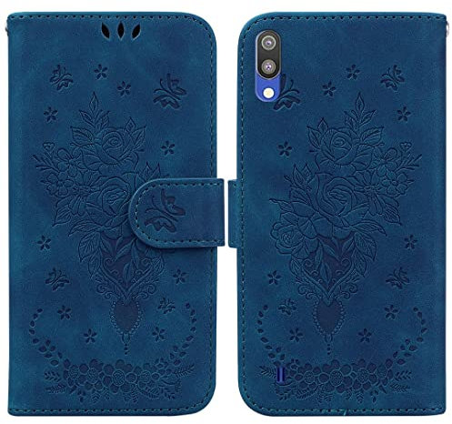 SATURCASE Coque pour Samsung Galaxy A10 / M10, Une Rose PU Cuir Magnétique Flip Portefeuille Support Porte-Carte Dragonne Protecteur Housse Étui pour Samsung Galaxy A10 / M10 (Bleu)