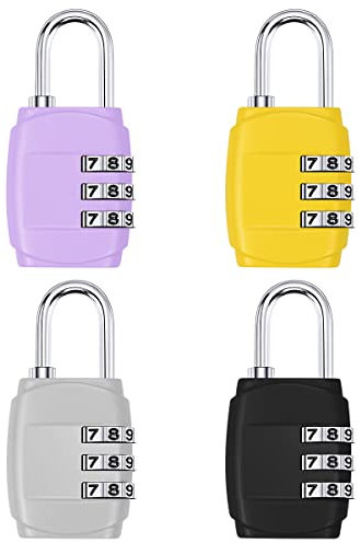 4 Pack Luggage Locks 3 Digit Combination Padlock Codes with Alloy Body for Suitcase Travel Bag Gym Shed Bike Locks - Black, Silver, Yellow, Purple