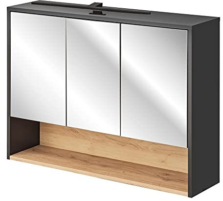 Lomadox Spiegelschrank Bad 100 cm mit LED Beleuchtung in anthrazit mit Artisan Eiche Nb., B/H/T: ca. 100/80/25 cm