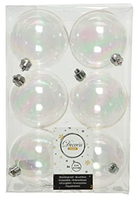 Kaemingk Weihnachtskugeln Kunststoff 8cm x 6 Stück Christbaumkugeln Set bruchsicher transparent Irisierend