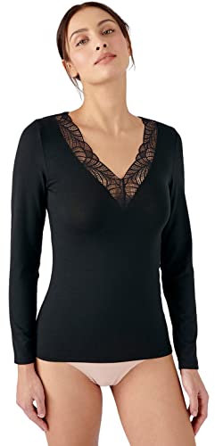 Damart - T-Shirt Dentelle Thermolactyl Invisible, Femme, Noir, Taille M, Manches Longues
