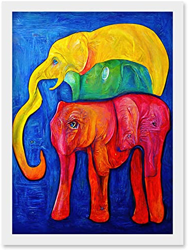 Doppelganger33 LTD Abstract Pop Art Surrealism Elephants Colourful Oil Artwork Framed Wall Art Print A4
