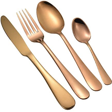 1Above 16 Pieces Cutlery Set for 4 People, Stainless Steel Flatware Set with Spoon, Knives and Fork. Dishwasher Safe, Easy Clean, Mirror Polished (Copper)