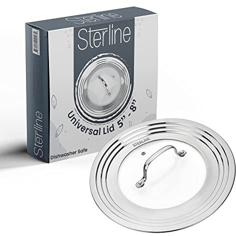 Sterline Kleiner Universaldeckel, passend für 14,7 cm Kochgeschirr, Tischplatte aus gehärtetem Glas mit Dampfauslass für Töpfe, Pfannen und Gusseisen-Bratpfannen, Edelstahl-Ersatz-Topfdeckel für