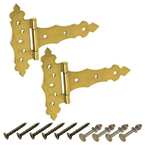 BRESKO Kreuzgehänge dekorativ Ladenband Scharnier T Bänder Torband Türbänder verzinkt 2er Set mit Schrauben (Gelb, 150x50x170 mm)
