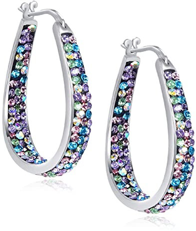 Crystal Hoop Earrings For Women Rhodium Plated Oval Inside Out Earring Party Jewelry Gift