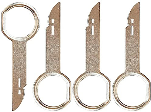 4pcs Radio Release Keys Extraction Tool,Radio Removal Tool Key Tool with Easy Grip Handles Compatible with Ford,Mercedes,Car Radio Removal Tool Key,Radio Removal Tool Key Tool(Silver)