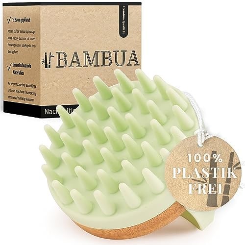 BAMBUA Kopfhaut Massagebürste - (Anti-Schuppen Effekt) Kopfmassage Bürste - Zur Kopfmassage beim Duschen - Premium Scalp Massager - inkl. E-Book „Gesunde Kopfhaut“ (Grün)