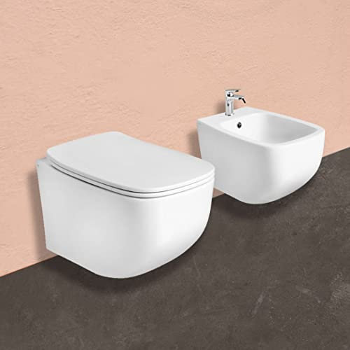 Coppia di sanitari bagno bidet e wc sospesi bianco opaco