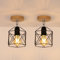 Tealight 2 Piezas Lámparas de Techo Vintage, Retro Lámpara Colgante de Madera Metal Diseño de Jaula Pantalla Negro E27 Luz Iluminación de Techo Interior para Pasillo Dormitorio Salón (Plafón)