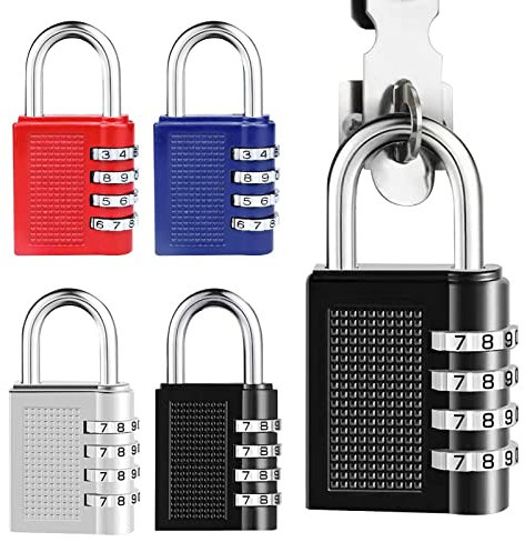 Zahlenschloss Vorhängeschloss Kofferschloss Schloss Gepäckschloss Zahlenschlösser Padlock 4 Stellig Zahlen Wetterfest mit Zahlencode, 4 Stück