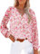 Damen Oberteile,Damen-Chiffon-Bluse, Sommer-Ballon-Langarmhemden, Einfarbig, V-Ausschnitt, Blumenmuster, Elegante Bluse, T-Shirt-Jacke, Lockere Bluse, Tunika, Sweatshirt-Oberteile Für Damen, Rosa, M