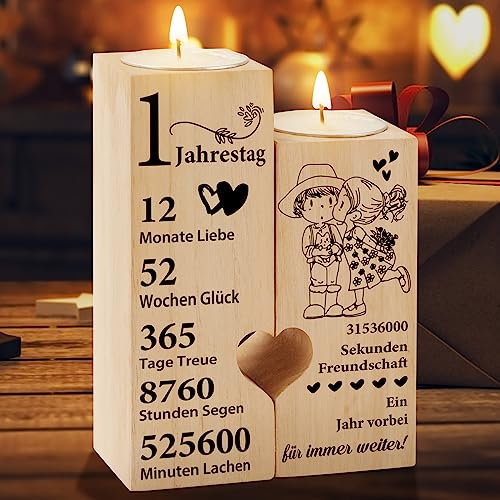 Blumuze 1 Jahrestag Geschenk für Ihn Sie, Valentinstag Kerzenständer 1. Hochzeitstagsgeschenk Für Männer Frauen, Partner Geschenke, 1 Hochzeitstag Geschenk für Paare,Couple, Ehefrau
