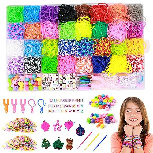 Veiteibe 3600+ Loom Bänder Set für Kinder, DIY Loombänder Kasten, Loops Gummis Set Mit 32 Farben Gummiban, Elastisches Loombänder für Kinder Armband Basteln, Geschenk für Junge Mädchen