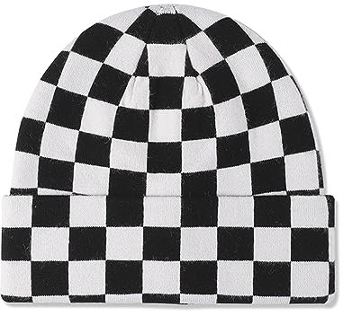 LumiSyne Strickmütze Für Damen Herren Schachbrett Kariert Muster Doppelter Zweck Mütze Mit Bündchen Und Slouchy Beanie Doppellagiger Stoff Stretchy Warme Baggy Skull Cap Winter Mütze Für Outdoor