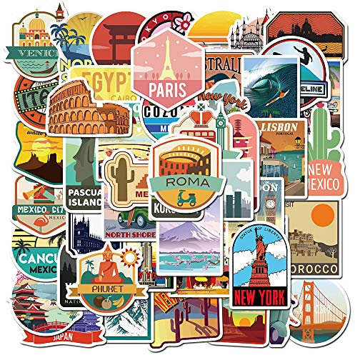 50 Stück Wahrzeichen der Stadt Aufkleber Niedliche Vinyl Sticker für Wasserflaschen, Tumbler, Gepäck, Skateboard, Stoßstange, Sammelalbum, Becher, Aufkleber, Geschenk für Kinder, Teenager, Erwachsene