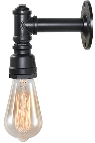 YSGUYILT Wandleuchte Innen Retro E27 Industrie-Wasserrohr-Innenwandleuchte Vintage-Wasserrohr-Wandleuchte FüR Bar, Café, Treppe, Gehweg, Restaurant, Flur-Schwarz