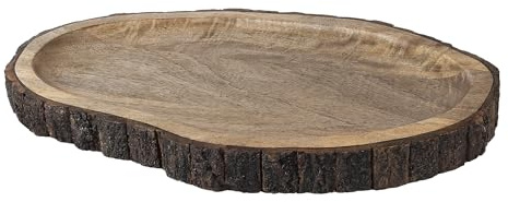 GoCraft Ovale Servierplatte aus Holz mit Baumrinde – Mangoholz-Charcuterie-Brett, 43,2 x 25,4 cm, rustikale Platte zum Servieren von Käse, Vorspeisen, Snacks, Obst und mehr – perfekt für Unterhaltung