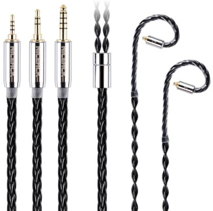 NICEHCK BlackCat Ultra IEM Cable, 8 Core Earphone Upgraded Cords, Zinc Copper Alloy Oil Infused in Ear Monitor Cables, Wired Earbuds for Audiophile Musician Singer (4.4mm MMCX)