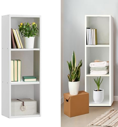 ANSIMIDA Cabinet with Shelving, MDF storage Cupboard with shelves/Bookcase/Side furniture, Easy assembly, Office, Living Room, Bedroom - Basic Storage Shelf White (3 Tier)