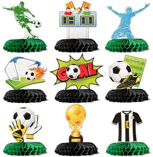 9 Stück Fußball Party Deko Tischdeko Fussball Bienenwabe Mittelstücke Dekoration für Geburtstagsparty Mottoparty Kindergeburtstag Party Geburtstag Partyzubehör Kinderparty