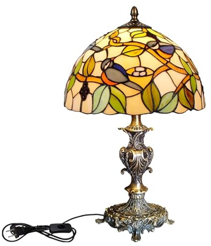 SUNMME Tiffany Table Lamps 12 Inch Baroque Style Stained Glass Vintage Antique Table Lamps Cute Mini Night Lights for Kids' Bedroom/Living Room