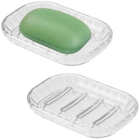 2 Pack Clear Soap Dishes Plastic Soap Bar Holders for Bathroom Sink Soup Bar Dish for Shower, Kitchen Soap Tray Shower Sink Soap Dishes Bathroom Soap Dishes Soup Bar Holder