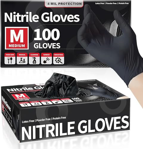 Black Disposable Nitrile Gloves - 100 Count Box - Multipurpose, Powder-Free, and Latex-Free Disposable Gloves for Examination, Cleaning, and Enhanced Strength and Comfort in Black Design (200, MEDIUM)