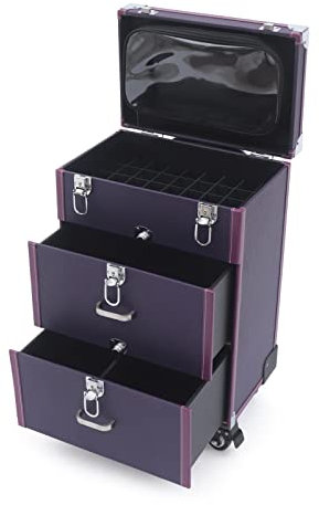 Begoniape Kosmetikkoffer Trolley, Schminkkoffer 3 Schubladen, Professionell Make up Koffer Friseurkoffer mit Rollen, 45 Fächer Kosmetik-Organizer für Visagisten, Hairstylisten, Maniküre