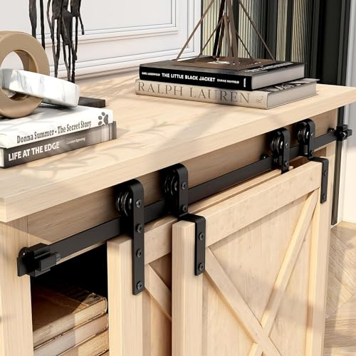 ETIASQSA 3FT/91cm Schiebetürbeschlag Mini Schiebetür-Hardware-Kit für Bypass Doppeltüren TV-Ständer, Kleiner Kleiderschrank (Keine Schranktür)