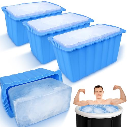 Haldane 4PC Large Ice Cube Molds 25LB Ice Bath Water Chiller Giant Ice Block Molds Silicone Ice Block Maker For Home, Thicker Big Ice Cube Tray Reusable Athletes Cold Plunge Accessories