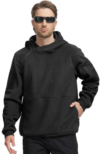 FREE SOLDIER Felpa Invernale Calda con Cappuccio da Uomo, Maglia con Cerniera 1/4, Antivento, Giacca Tattica da Esterno in Pile per l'Esercito Giacca da Lavoro (Nero, M)