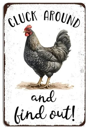 Cluck Around and Find Out Chicken Blechschild für Hühnerstall, Zuhause, Hof, Innen- und Außenbereich, Hühner-Plakette, Wanddekoration, Kunst, 20,3 x 30,5 cm