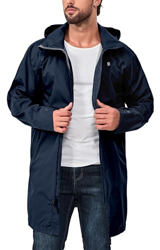 Little Donkey Andy Regenjacke Herren Wasserdicht Atmungsaktive Regenjacke Leichte Winddicht Outdoor leichte Regen Shell Berg Windbreaker langer Mantel für Wandern, Golf, Reisen Dunkelblau S