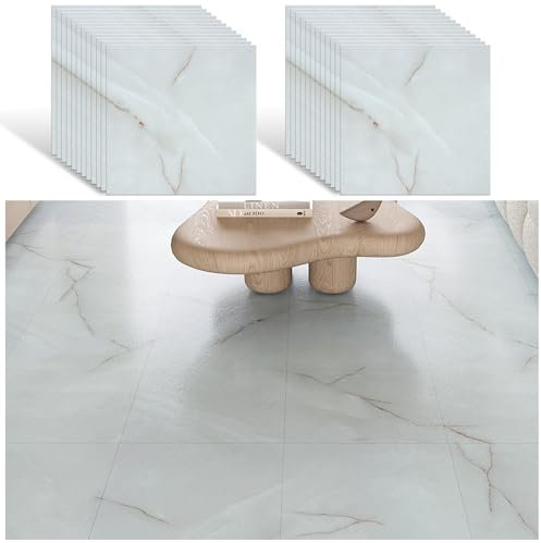 VEELIKE Carrelage Adhesif Sol Marbre Gris Brumeux Dalle PVC Adhesive Sol Marbre Blanc Or Stickers Carrelage Cuisine Dalle PVC Sol Garage Sol Adhesif Salle de Bain Salon 1.5mm 30cm ×30cm 24 Pièces