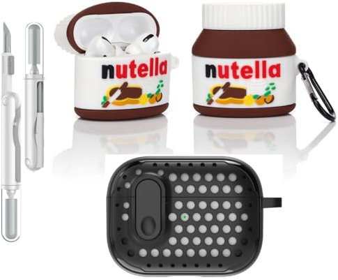 LEWOTE Funda protectora 3 en 1 compatible con Apple Airpods Pro (2ª/1ª generación) con kit de limpieza y llavero (salsa de chocolate)
