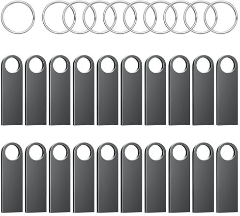 ABLAZE 2GB USB Stick 20 Pack Metal Memory Stick 2GB High Speed USB 2.0 Flash Drive Waterproof Pen Drive with Keyrings for PC, Car, TV, Laptop(Black)