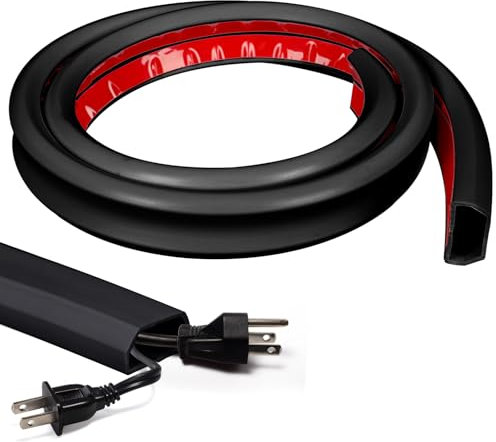 Inscrip Flexibler Kabelkanal, Selbstklebend Boden Kabelbrücke, Flexibler Kabelabdeckung Kabelschutz Kabelschacht Leicht zu Schneiden Montage für alle Netzkabel Haus, Büro, Schule, Lage (Schwarz, 1m)