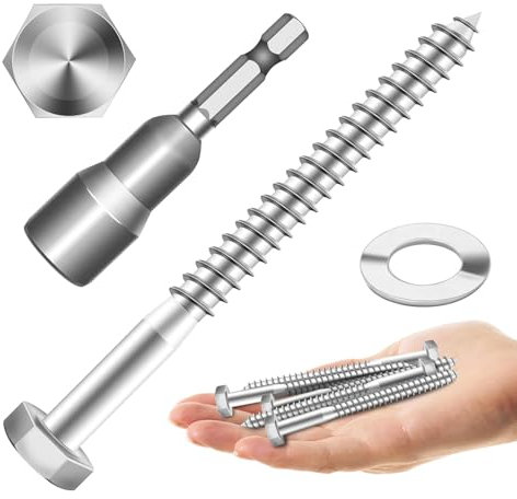 Dayalo 10 Stück M8x80 Sechskant Holzschrauben mit Unterlegscheiben, Sechskantschrauben, Außensechskantschrauben, Wiener Schrauben Edelstahl A2 V2A - DIN571, Hochleistungs Zugschrauben, Teilgewinde