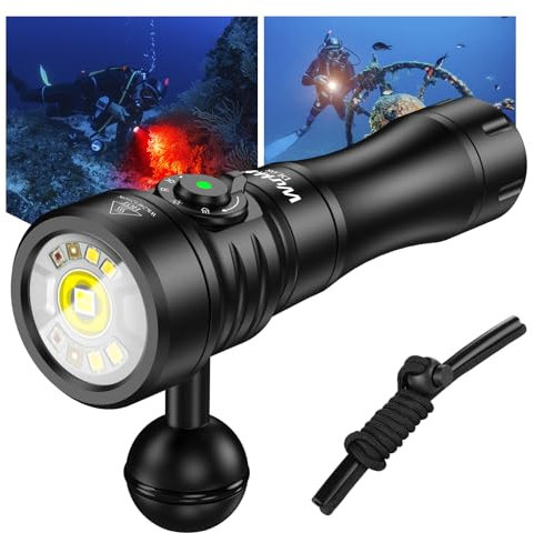 Wurkkos DL08 - Lampada subacquea subacquea 3600 lumen, portata 274 metri, luce rossa e UV, dimmerabile, con modalità spot e luce di inondazione ricaricabile di tipo C, IPX8 CRI 90 ideale per
