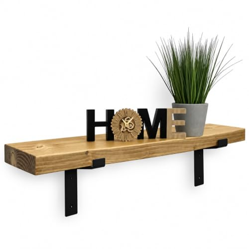 MKGT Rustic Shelf | Handcrafted Industrial Scaffold Shelves, Solid Wood Ideal for Kitchen, Room Wall Mounted (Rustic Pine, 70cm (0.7m) ~ 27.6)